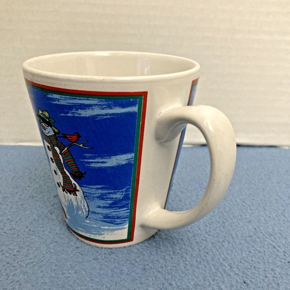 Unmarked Snowman with Bow Broom and Red Bird Coffee Mug with Handle (Winter) - Picture 2 of 10